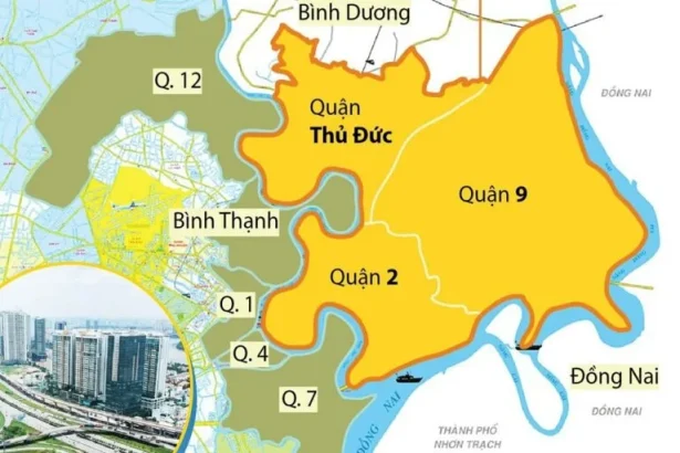 Bản đồ vị trí Nam Sài Gòn và Thủ Đức