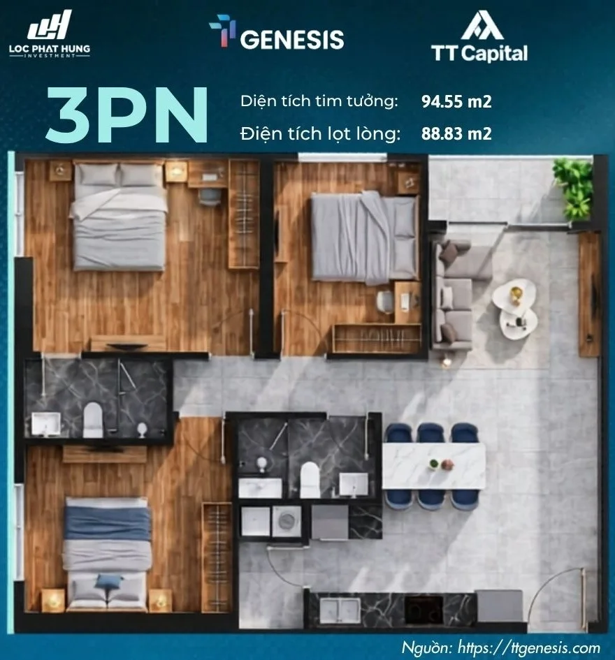 Phòng ngủ ấm cúng với ánh sáng tự nhiên tại TT Genesis