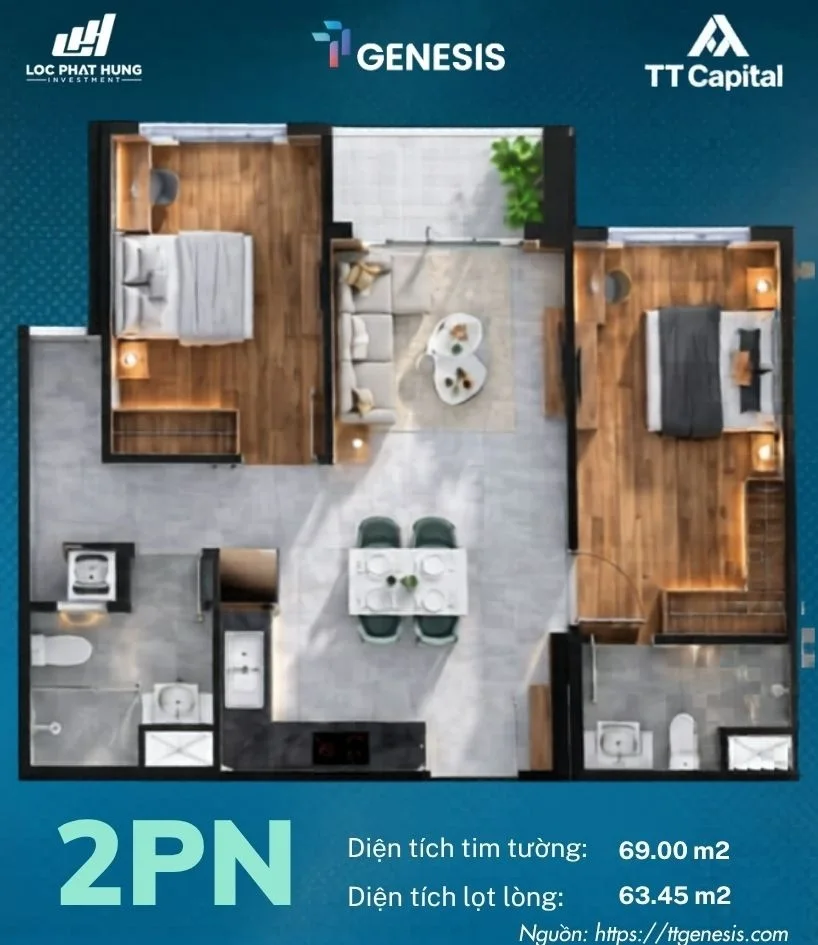 Phòng ngủ căn hộ mẫu TT Genesis thiết kế ấm cúng