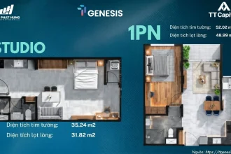 Phòng khách và bếp liên thông căn hộ Studio TT Genesis