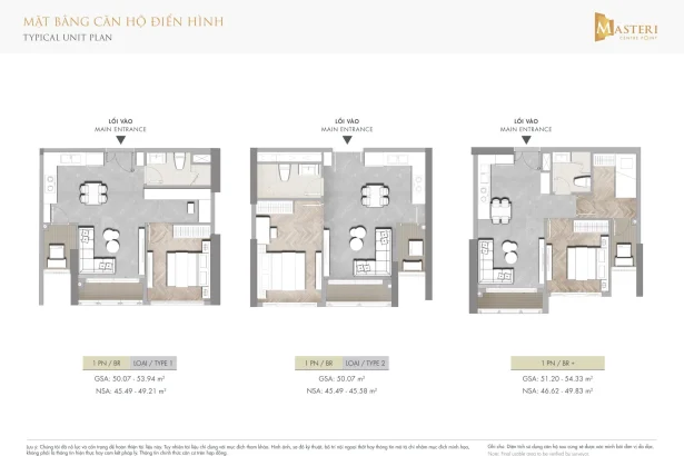 Bản vẽ layout căn hộ 1PN Masteri Centre Point