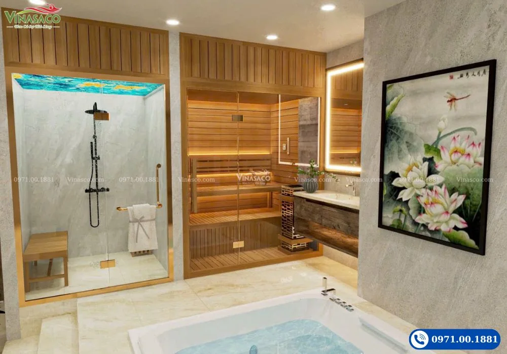 Phòng xông hơi sauna gỗ tự nhiên, đạt chuẩn khách sạn tại TT Genesis