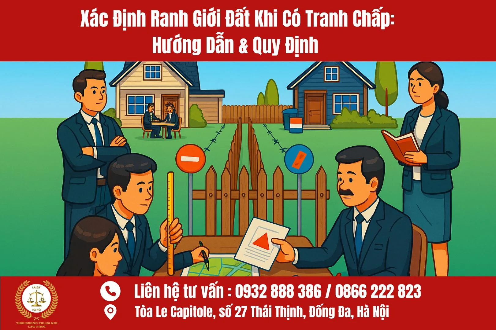 Hai người hàng xóm đang tranh cãi về ranh giới đất trước sân nhà