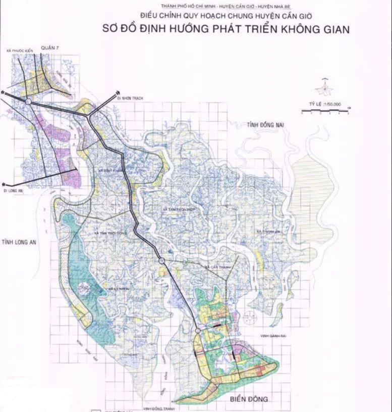 Bản đồ quy hoạch sử dụng đất huyện Cần Giờ thể hiện các phân khu chức năng đến năm 2030