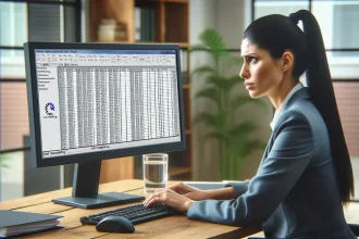 Bàn làm việc với laptop đang mở bảng Excel theo dõi dòng tiền mua bất động sản