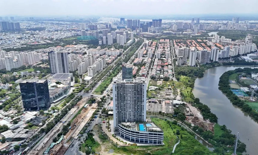 Phối cảnh căn hộ duplex view sông tại Quận 7 được thiết kế theo phong cách nghỉ dưỡng tại gia