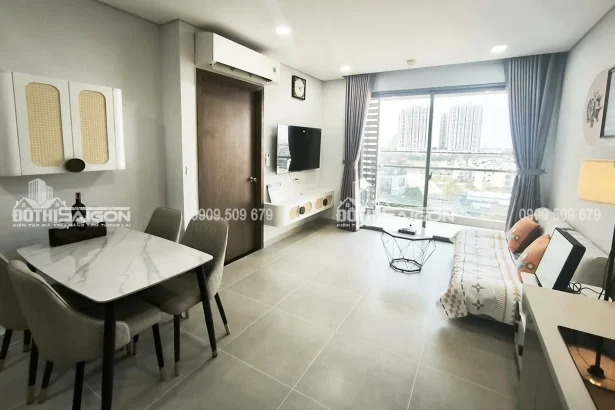 Căn hộ kính cong panorama nhìn ra sông với ánh sáng tự nhiên tràn vào phòng khách