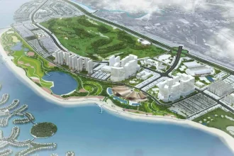 Toàn cảnh hội trường sự kiện mở ráp căn đợt 1 Vinhomes Cần Giờ với khu vực bảng hàng và quầy giao dịch
