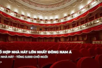 Toàn cảnh Nhà hát Sóng Xanh Cần Giờ về đêm với khu vực đón khách