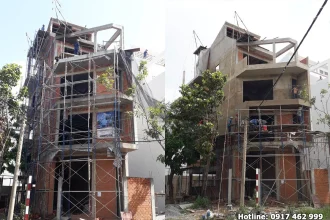 Nhà liền kề 244m2 đang ở giai đoạn xây thô, tường trần chưa hoàn thiện