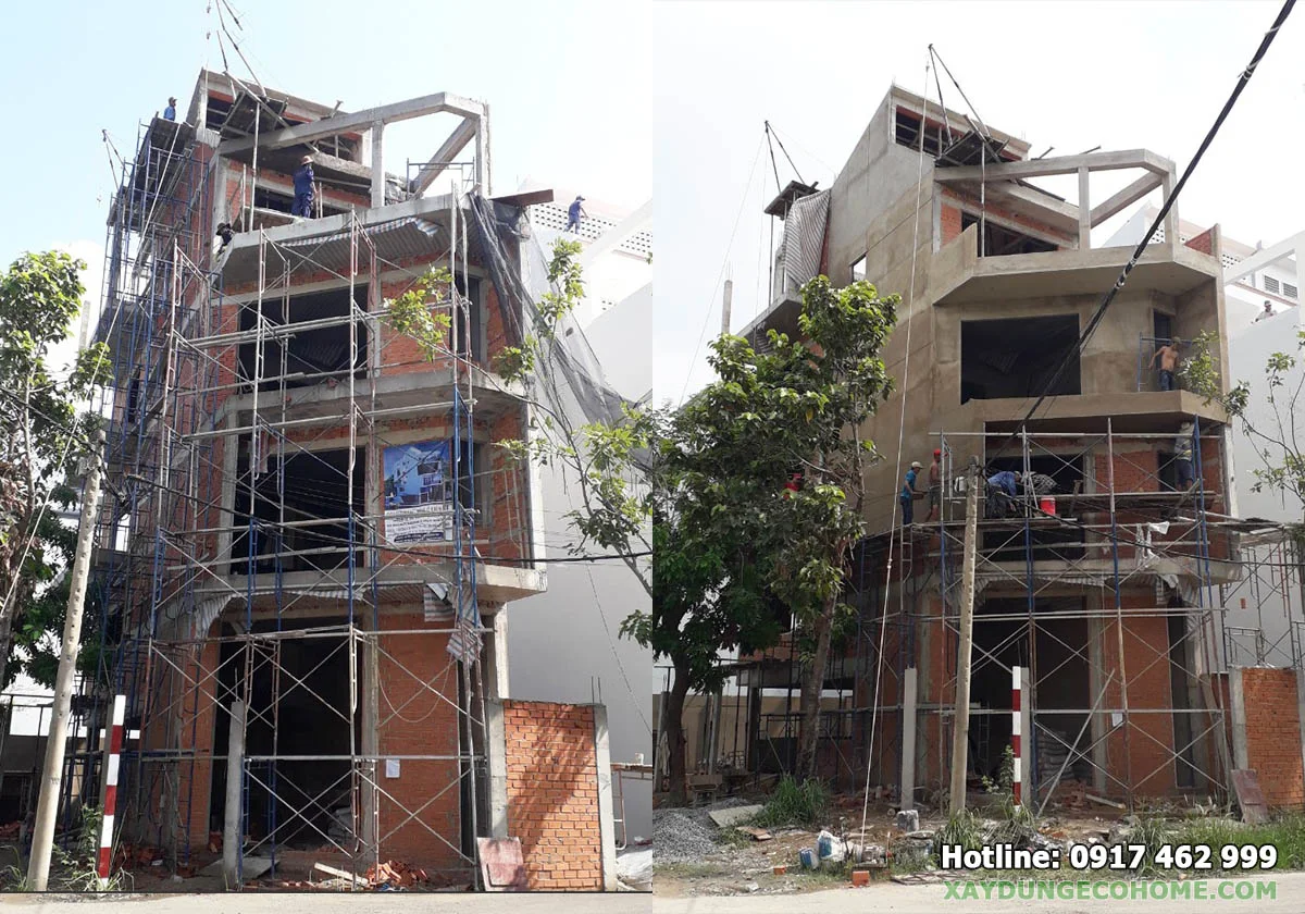 Nhà liền kề 244m2 đang ở giai đoạn xây thô, tường trần chưa hoàn thiện