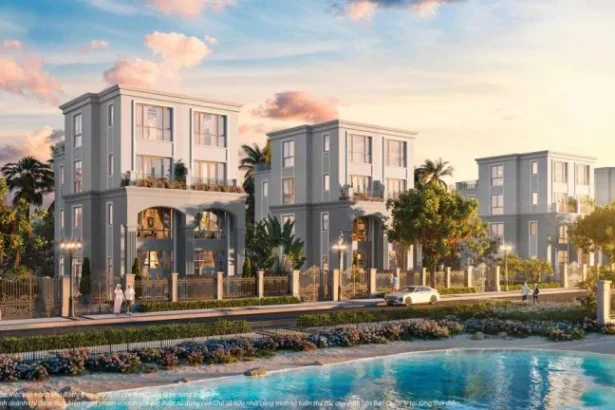 Phối cảnh biệt thự đơn lập Vinhomes Green Paradise Cần Giờ nhìn từ vịnh biển