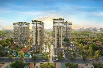 Phối cảnh căn hộ riêng tư mật độ thấp tại TP.HCM với khoảng lùi và mảng xanh