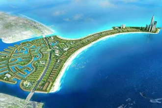 Phối cảnh đại đô thị sinh thái biển với hệ tiện ích nghỉ dưỡng và cảnh quan ven biển