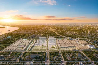 Phối cảnh đại đô thị Vinhomes với các tòa căn hộ và cảnh quan
