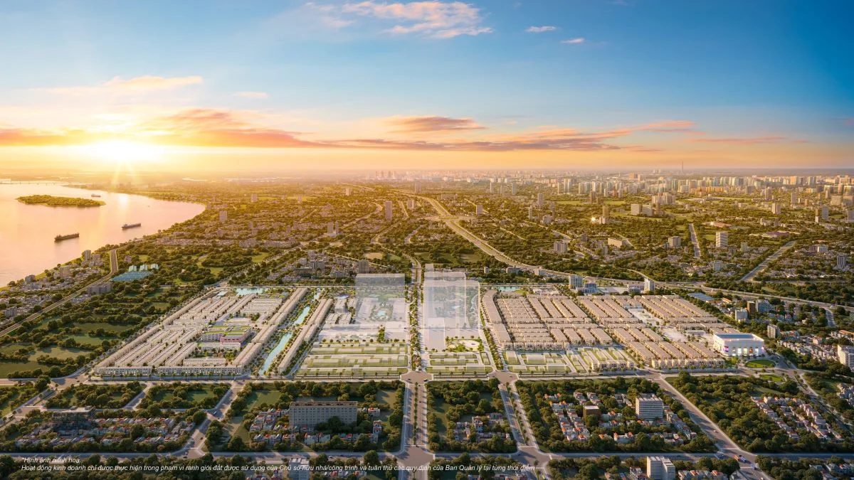 Phối cảnh đại đô thị Vinhomes với các tòa căn hộ và cảnh quan