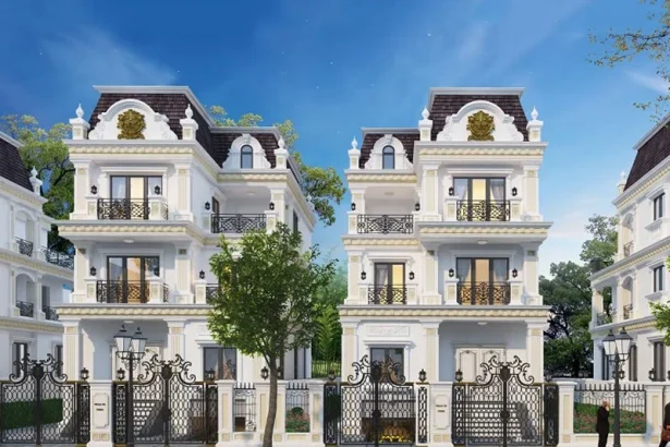 Phối cảnh khu biệt thự liền kề thấp tầng với cảnh quan cây xanh