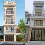 Phối cảnh 3D mặt đứng dãy nhà phố liền kề tân cổ điển tại Cần Giờ với mái Mansard và ban công hoa sắt