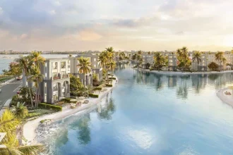 Phối cảnh dãy nhà liền kề Vịnh Tiên tại Vinhomes Cần Giờ nhìn từ trục đường nội khu