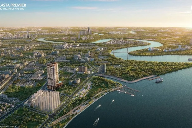 Phối cảnh tháp đôi Vlasta Premier Phú Thuận ven sông tại Quận 7
