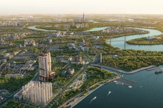 Phối cảnh tổng thể Vlasta Premier nhìn từ khúc quanh sông lớn