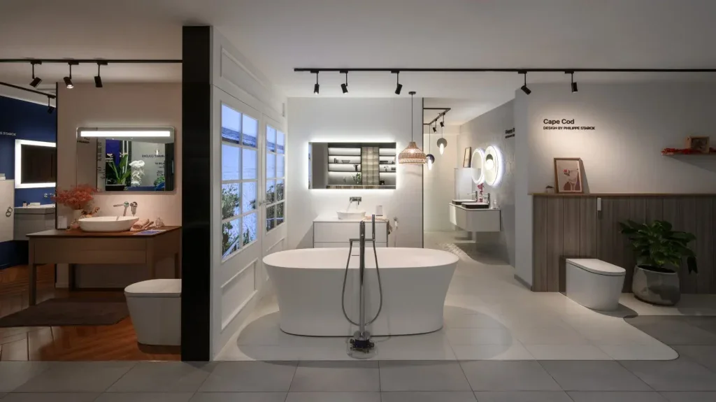 Phòng tắm biệt thự hoàn thiện với thiết bị vệ sinh Duravit và sen vòi Grohe